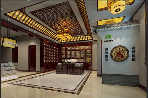 桂平古朴典雅的中式茶叶店大堂设计效果图